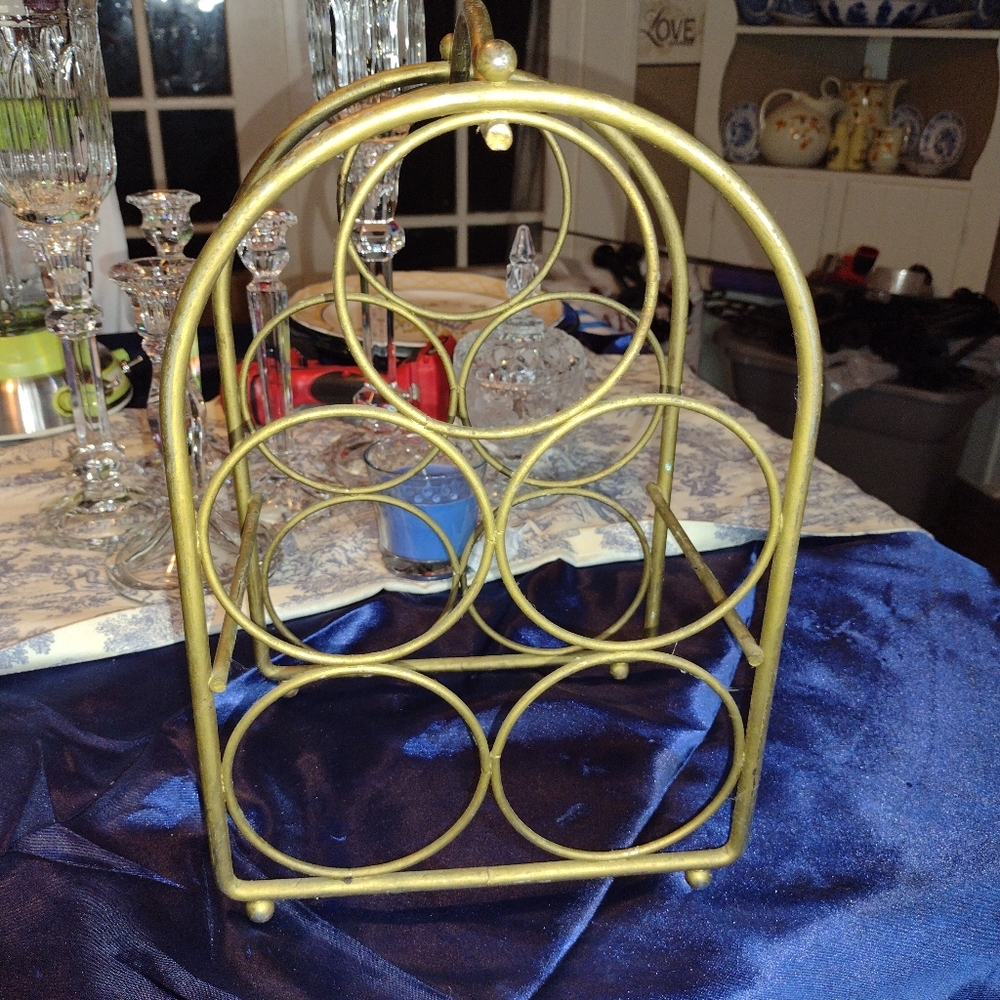 Vintage Solid Brass Wine Bottle Holder Rack
